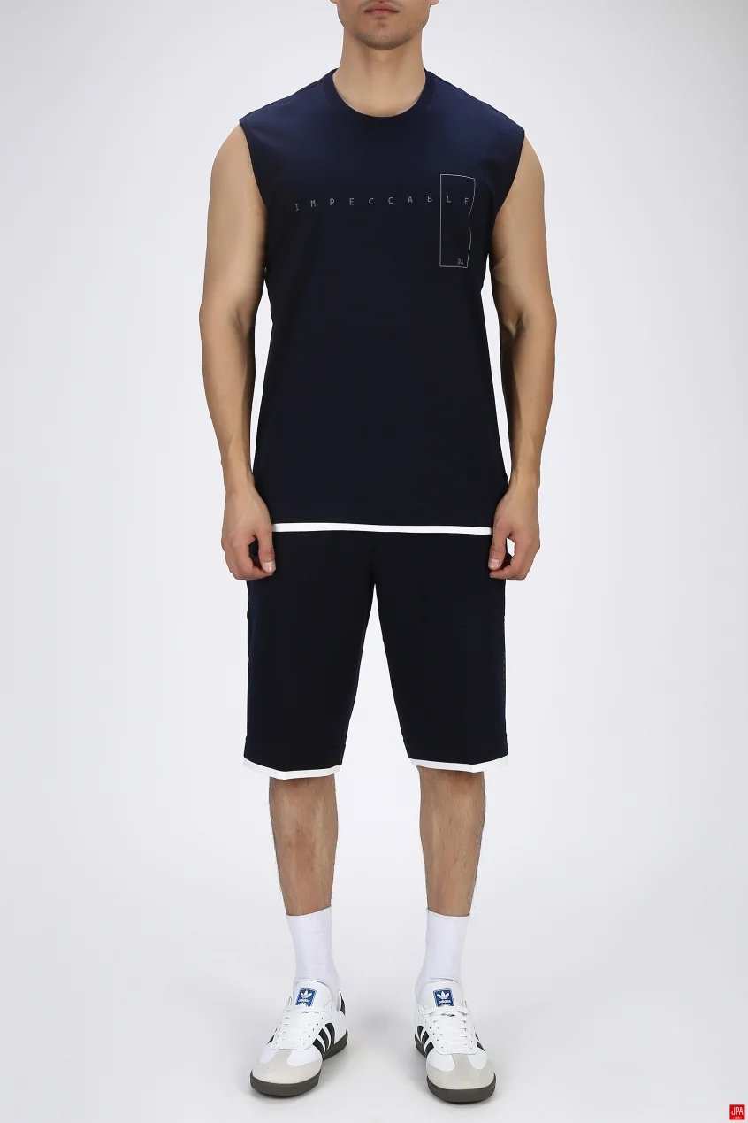 ست تاپ حلقه ای و شلوارک مردانه راحتی مشکی جی پی ای JPA کد 03228