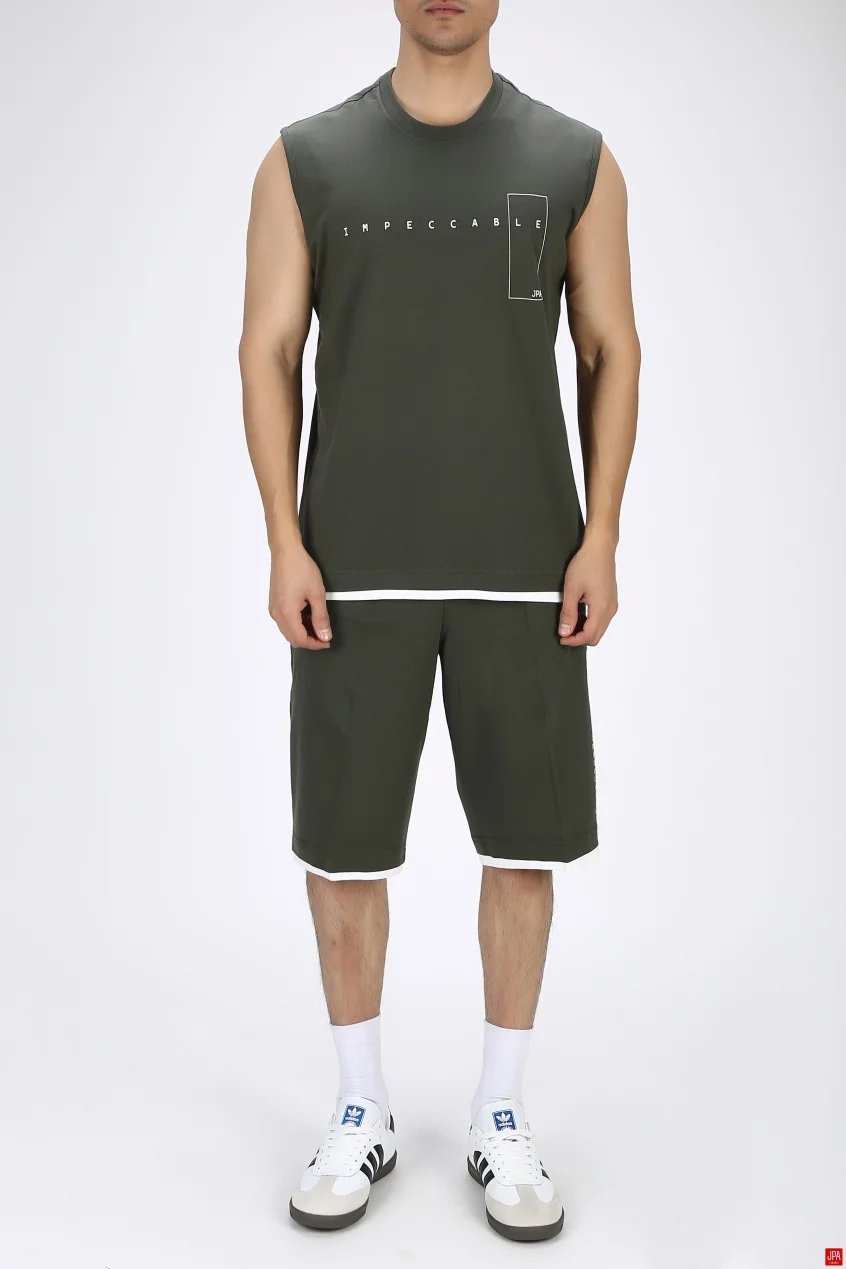 ست تاپ حلقه ای و شلوارک مردانه راحتی مشکی جی پی ای JPA کد 03228