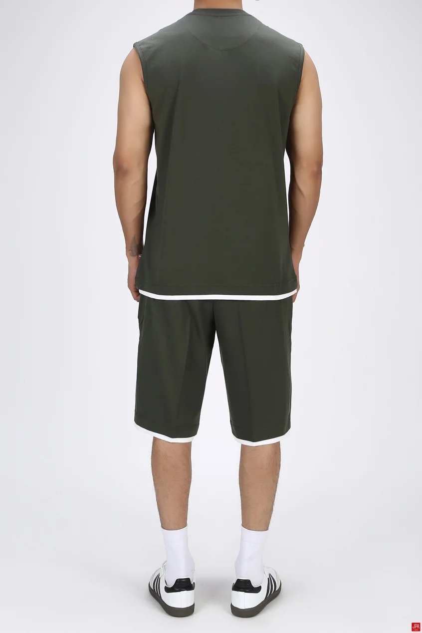 ست تاپ حلقه ای و شلوارک مردانه راحتی مشکی جی پی ای JPA کد 03228