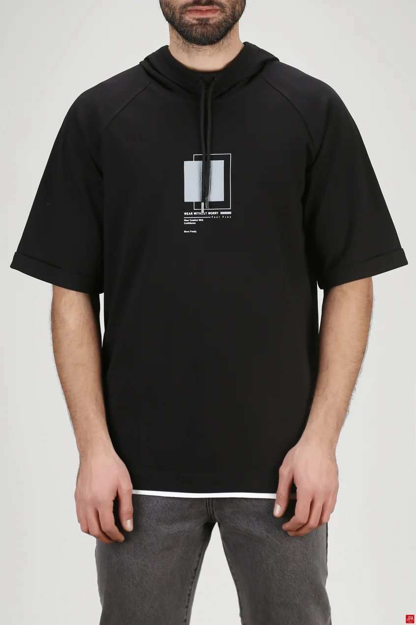 تی شرت مردانه کلاهدار مشکی جی پی ای JPA کد 03271