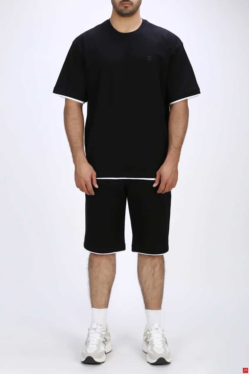 ست تی شرت و شلوارک مردانه راحتی مشکی جی پی ای JPA کد 03513