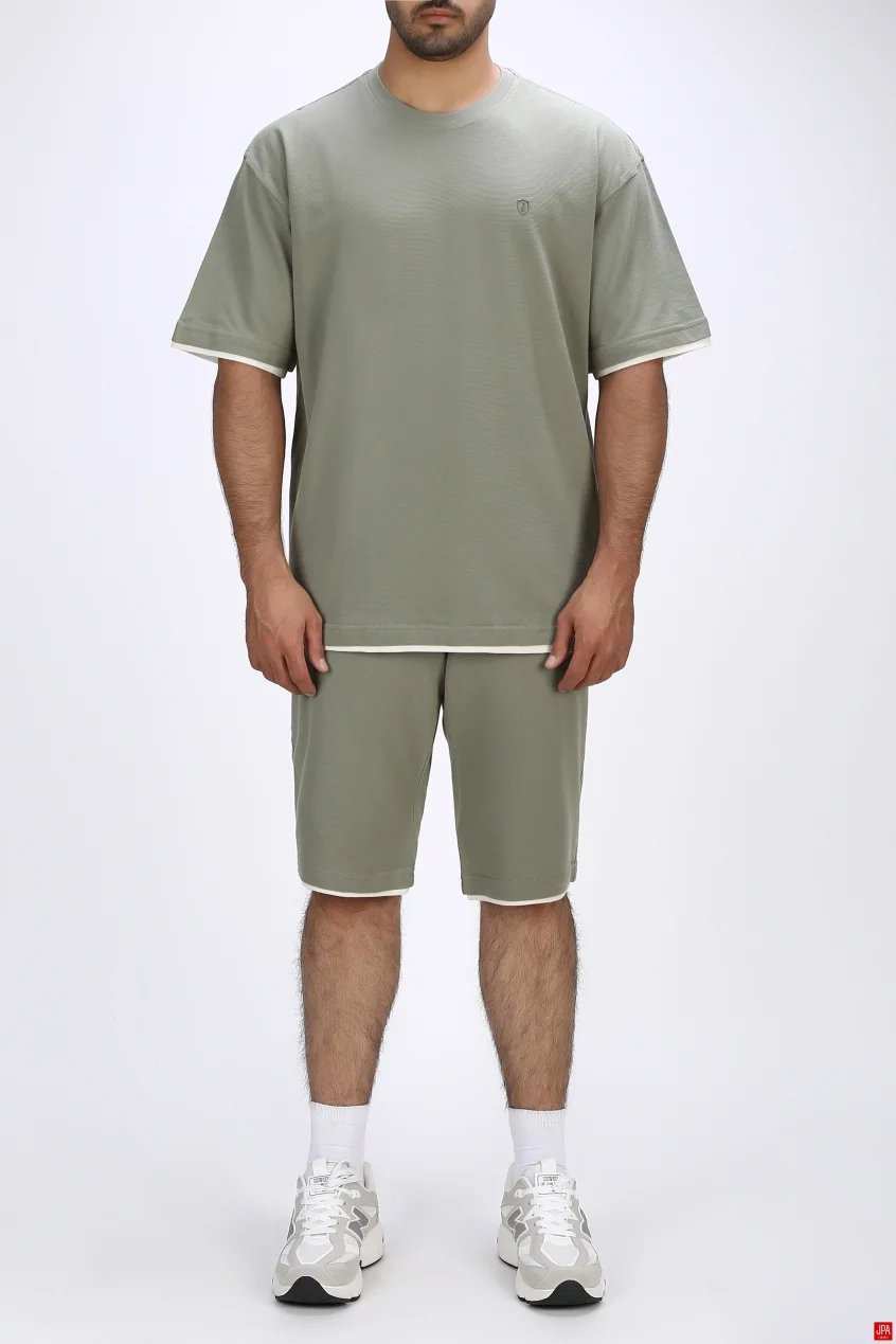 ست تی شرت و شلوارک مردانه راحتی مشکی جی پی ای JPA کد 03513