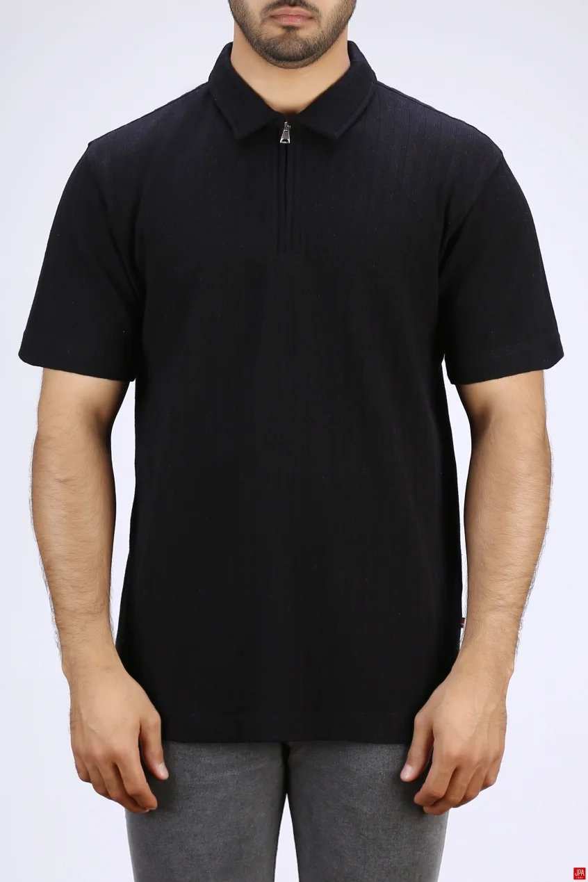 پولوشرت مردانه نیم زیپ مشکی جی پی ای JPA کد 03501