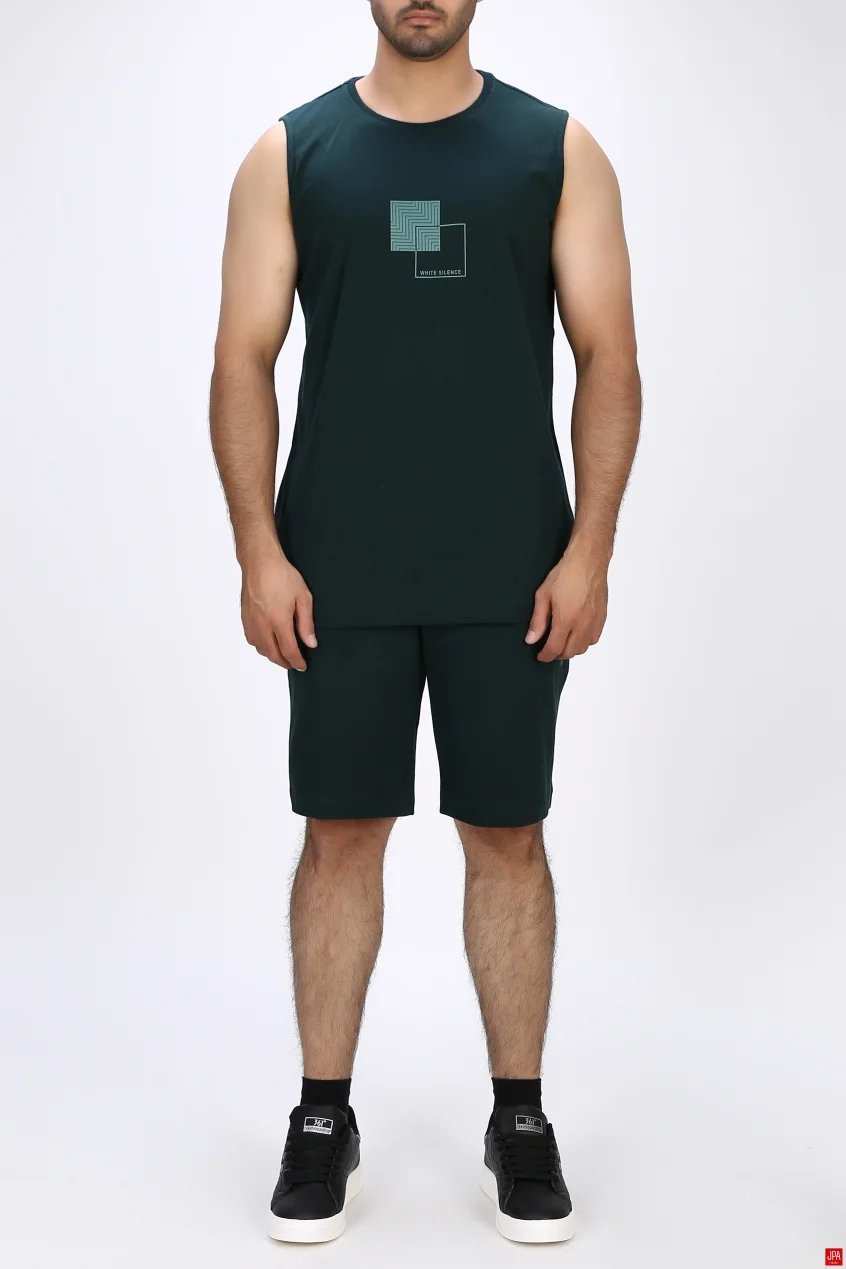 ست تاپ حلقه ای و شلوارک مردانه راحتی مشکی جی پی ای JPA کد 03525