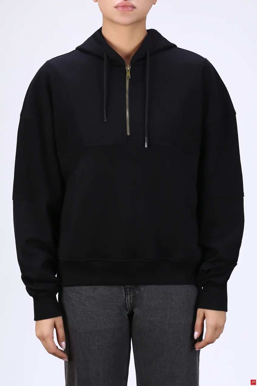 هودی زنانه کلاهدار نیم زیپ مشکی جی پی ای JPA کد 04153
