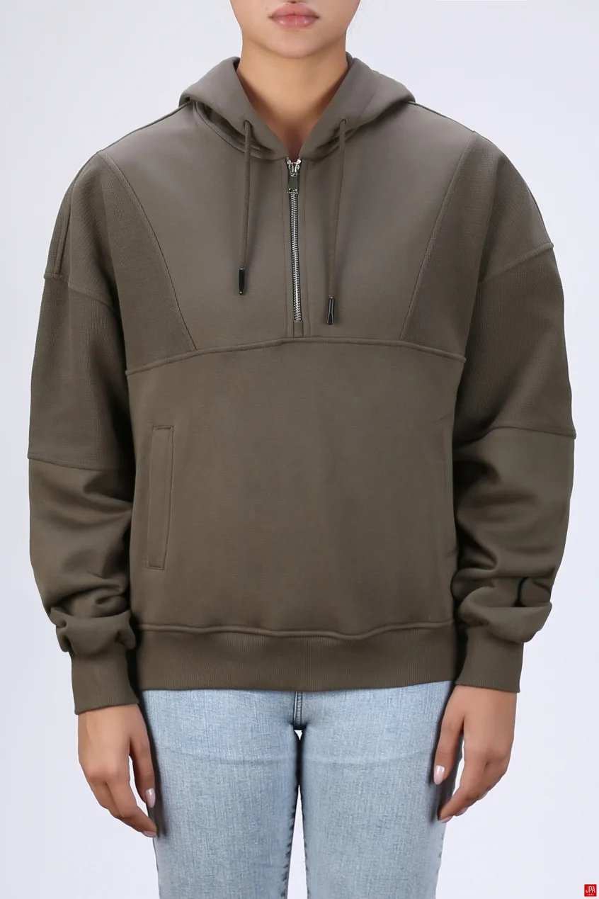 هودی زنانه کلاهدار نیم زیپ مشکی جی پی ای JPA کد 04153