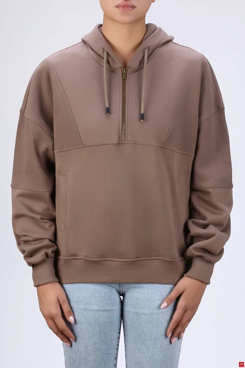 هودی زنانه کلاهدار نیم زیپ مشکی جی پی ای JPA کد 04153