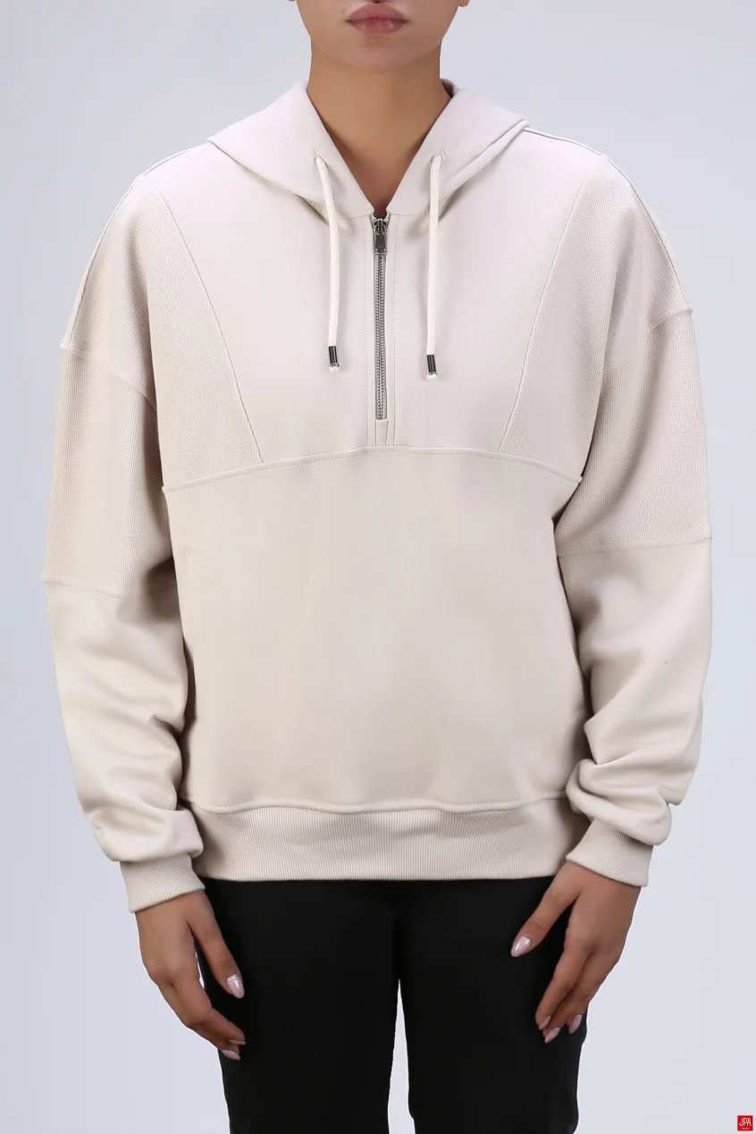 هودی زنانه کلاهدار نیم زیپ مشکی جی پی ای JPA کد 04153