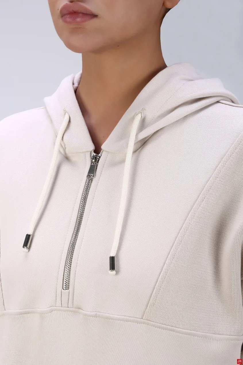 هودی زنانه کلاهدار نیم زیپ مشکی جی پی ای JPA کد 04153