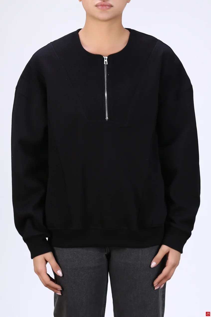 بلوز زنانه نیم زیپ مشکی جی پی ای JPA کد 04148