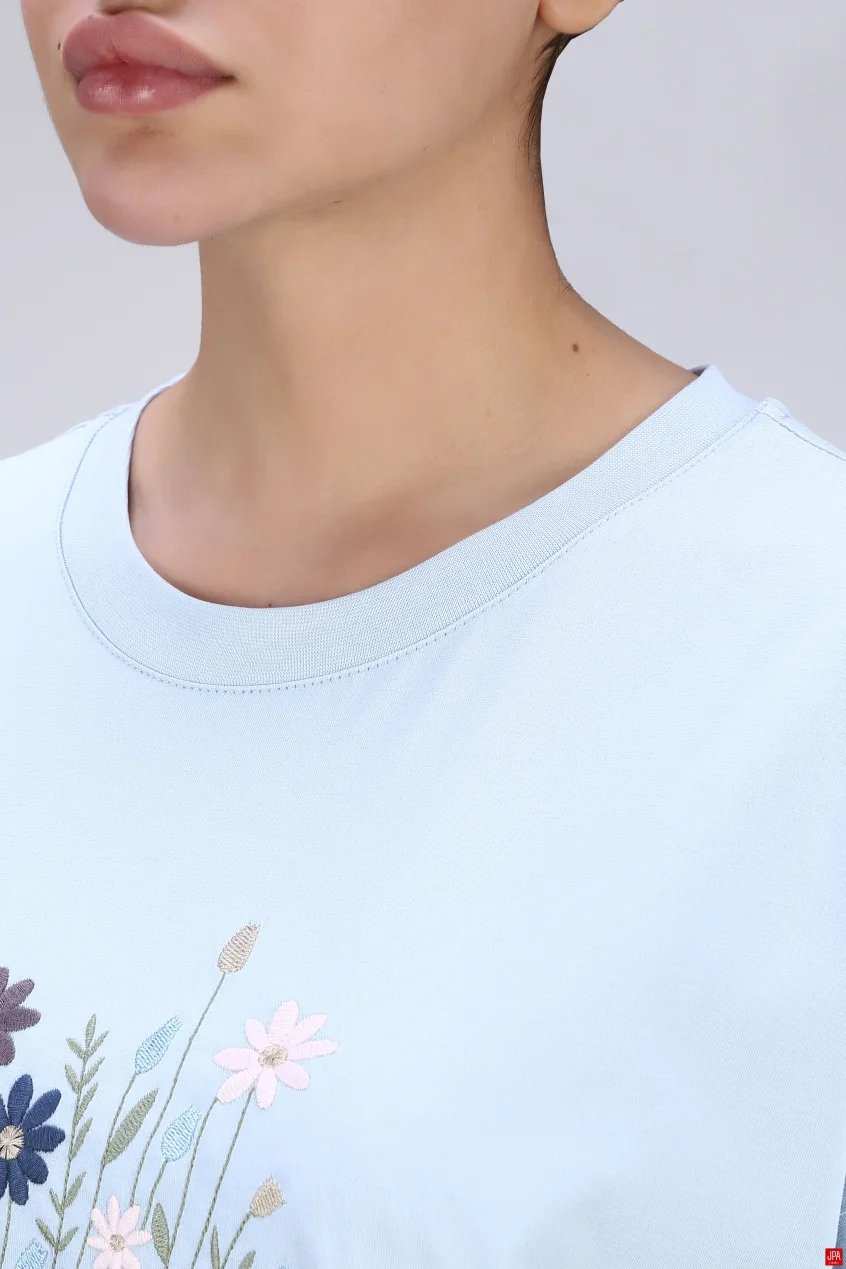 تیشرت زنانه یقه گرد چاپی - گلدوزی رگولار جی پی ای JPA کد - 04264