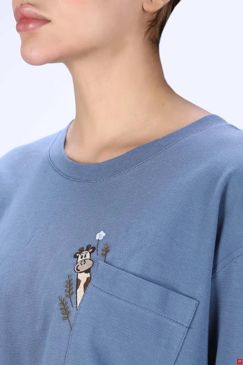 ست تیشرت و شلوارک زنانه راحتی طرحدار گلدوزی رگولار جی پی ای JPA – کد 04423
