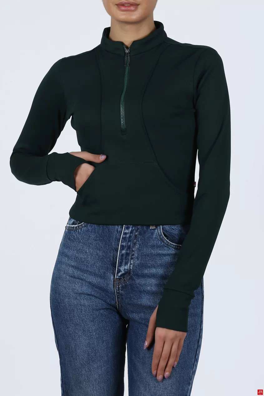 بلوز زنانه نیم زیپ اسلیم مشکی جی پی ای JPA کد 02083