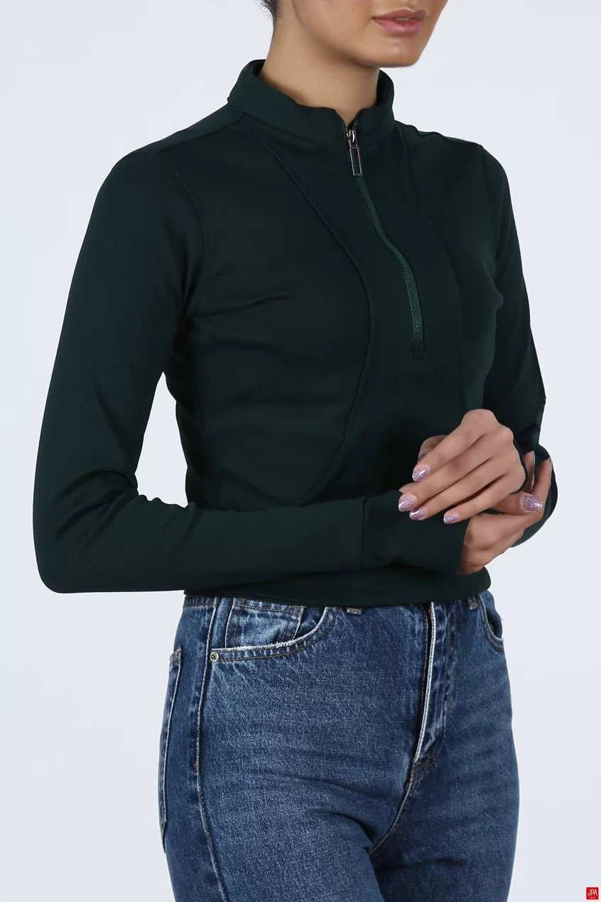 بلوز زنانه نیم زیپ اسلیم مشکی جی پی ای JPA کد 02083