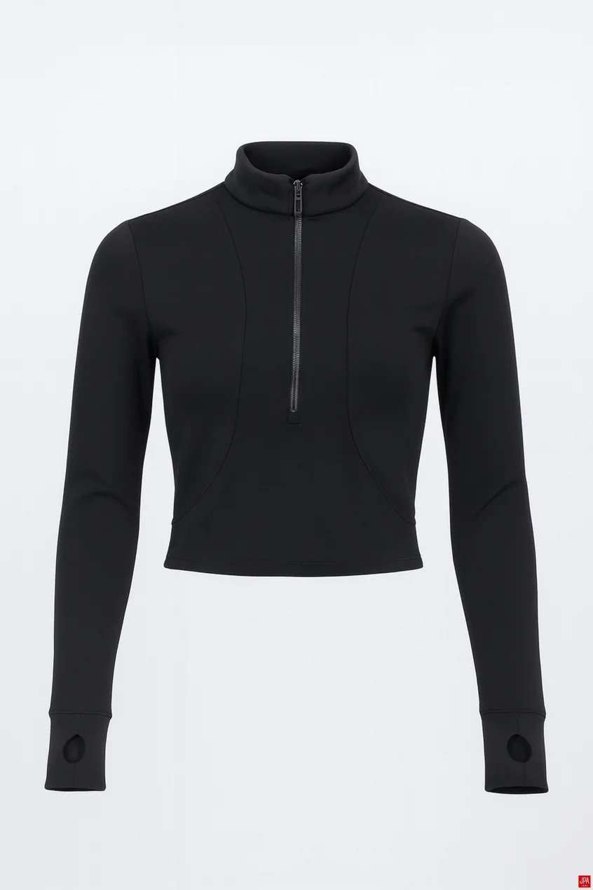 بلوز زنانه نیم زیپ اسلیم مشکی جی پی ای JPA کد 02083