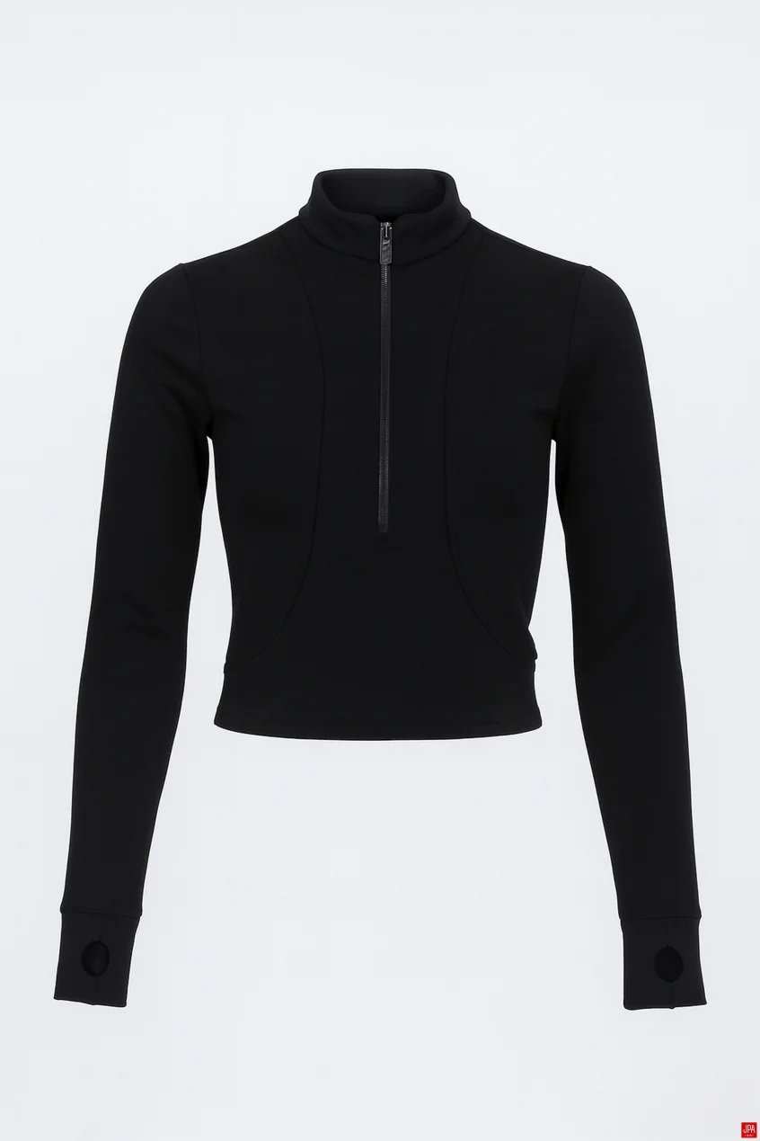بلوز زنانه نیم زیپ اسلیم مشکی جی پی ای JPA کد 02083
