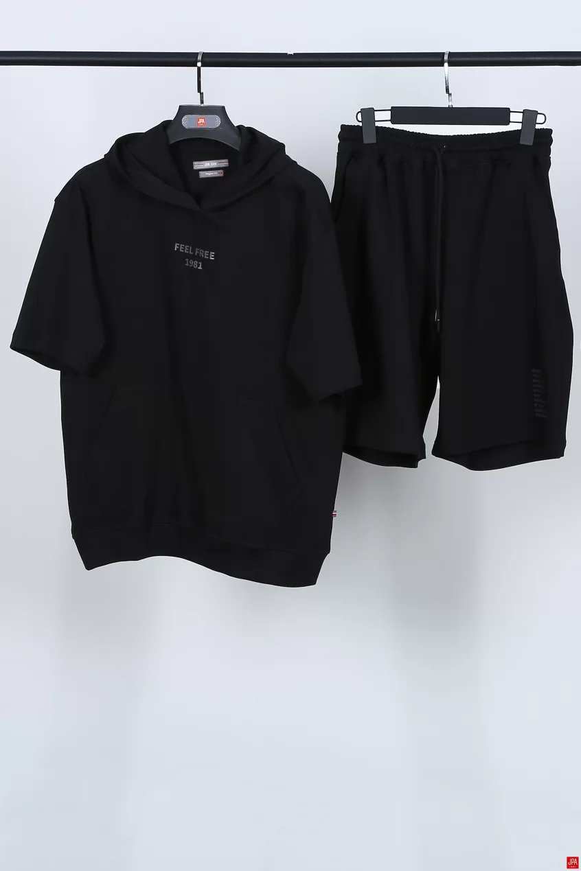 ست هودی و شلوارک مردانه مشکی جی پی ای JPA کد 02144