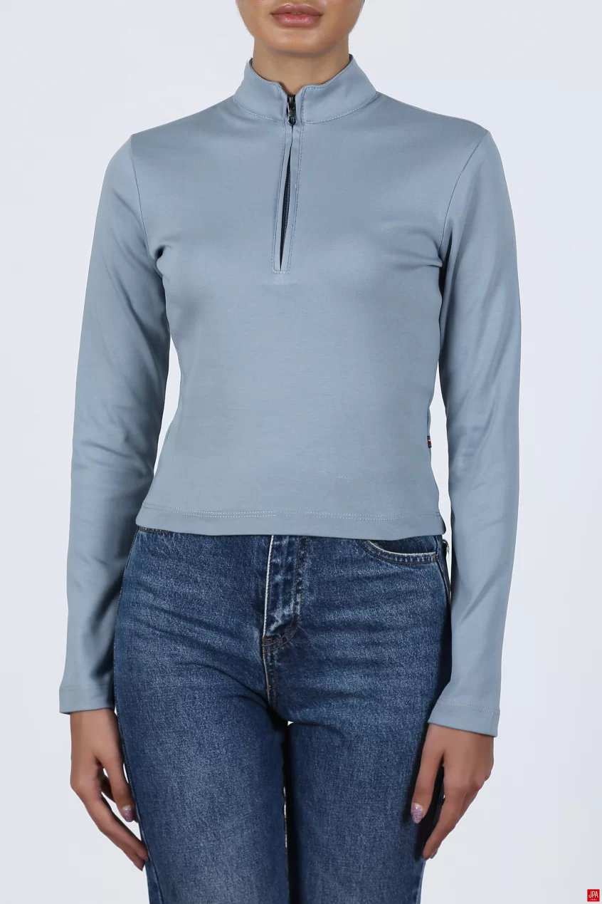 بلوز زنانه نیم زیپ اسلیم مشکی جی پی ای JPA کد 02113