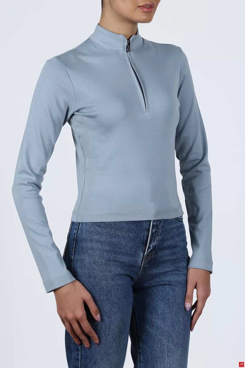بلوز زنانه نیم زیپ اسلیم مشکی جی پی ای JPA کد 02113