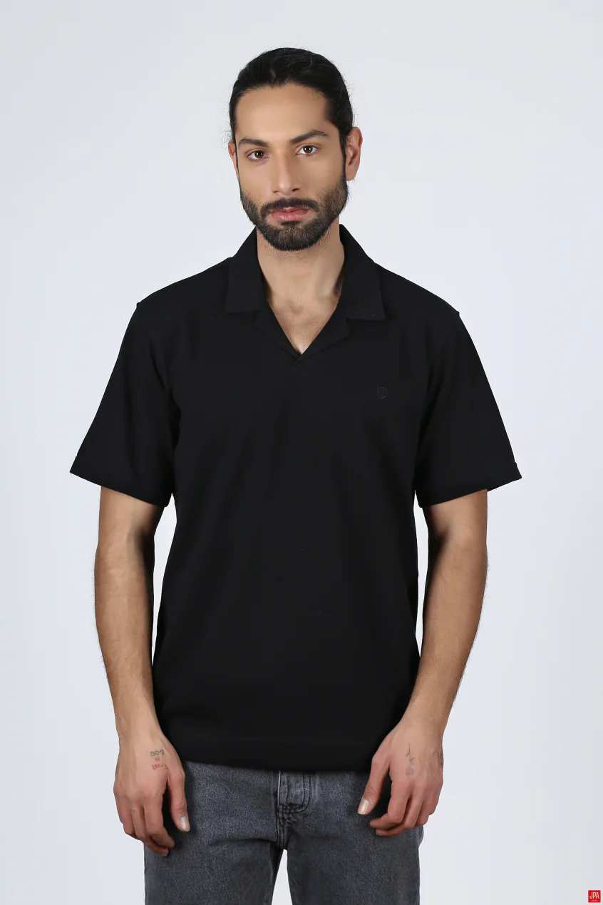 تی شرت مردانه یقه انگلیسی مشکی جی پی ای JPA کد 02325