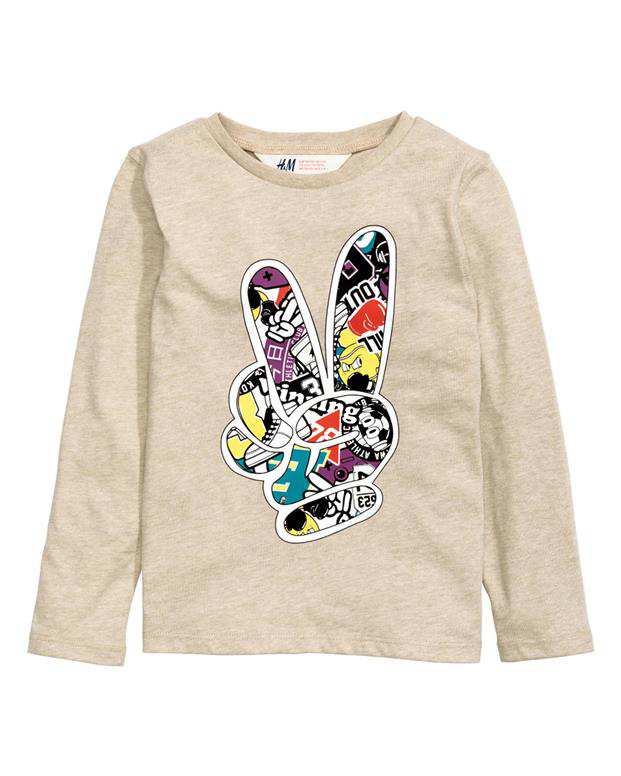 تی شرت طرح چاپی پسرانه خاکی H&M