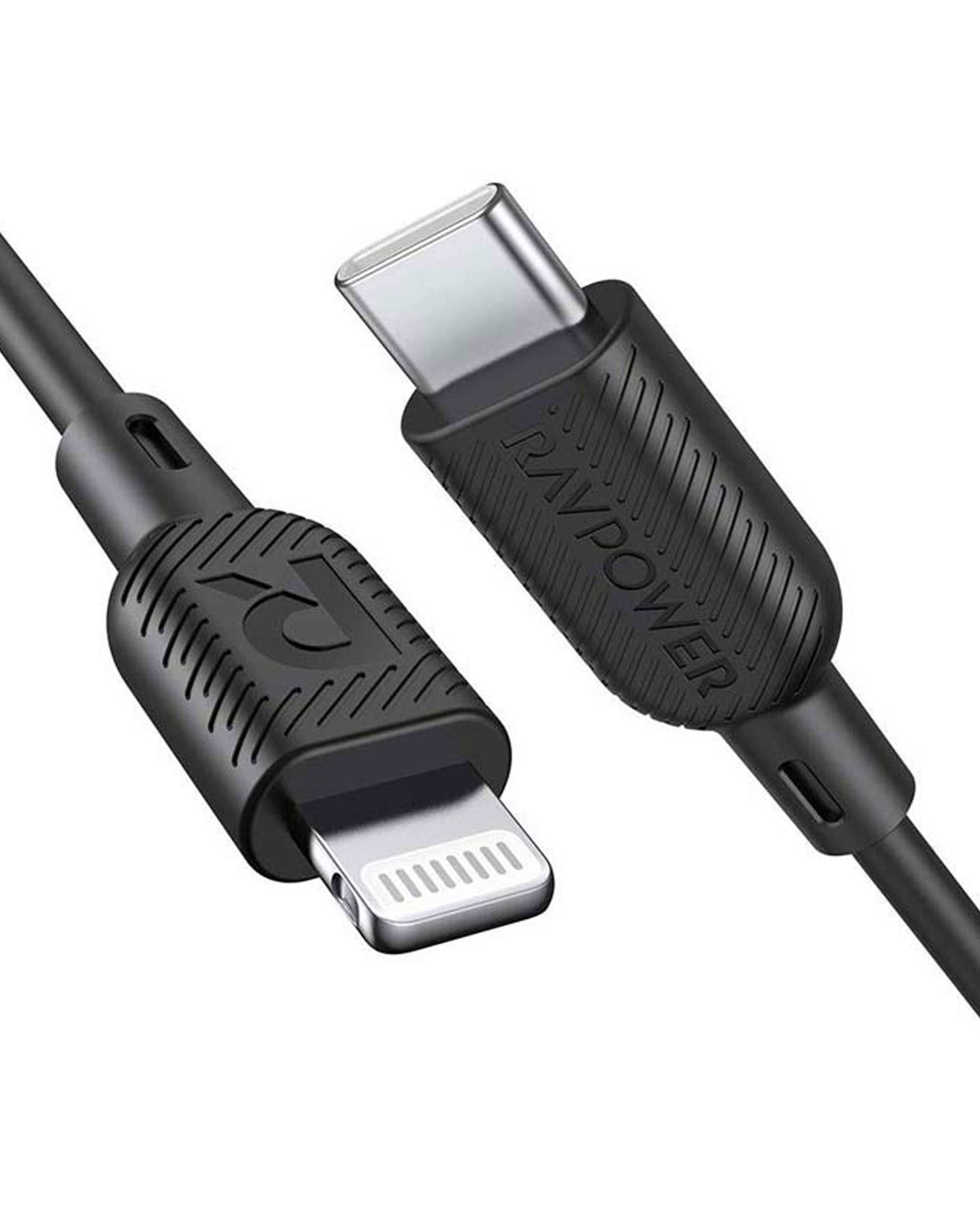 کابل تبدیل USB-C به Lightning راوپاور مدل CB-020 مشکی طول 1 متر