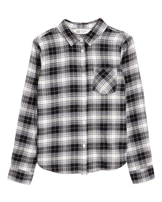 شومیز دخترانه طوسی مشکی چهارخانه H&M