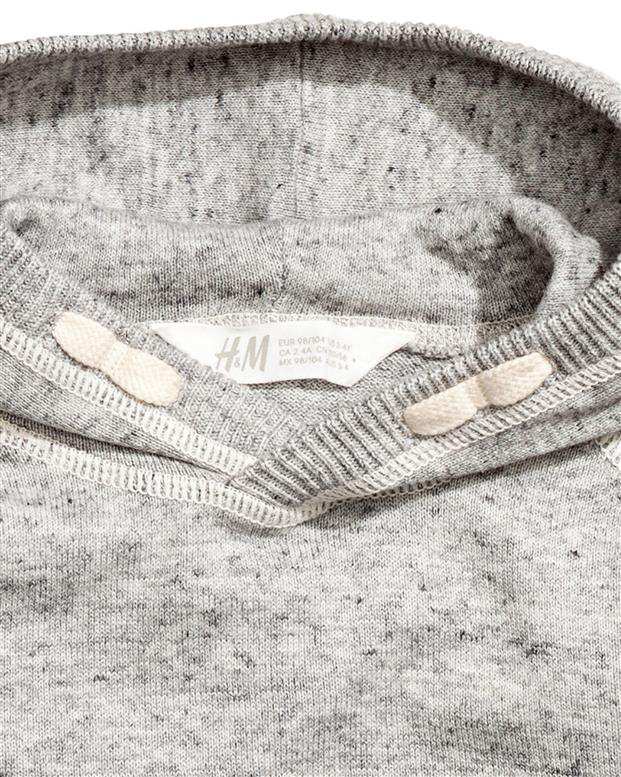 سویشرت پسرانه جلوبسته کلاه‌دار طوسی ملانژ H&M