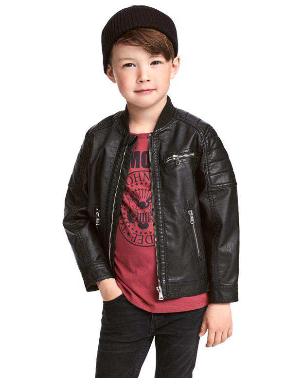 کاپشن پسرانه چرم مشکی H&M