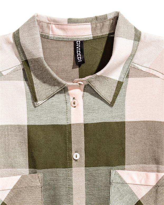 شومیز زنانه چهارخانه صورتی سبز H&M