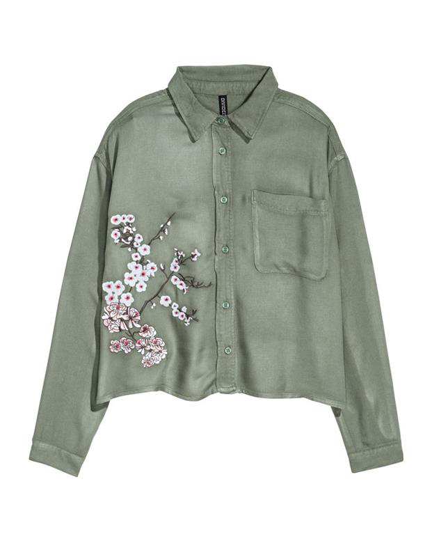 شومیز زنانه سبز گل‌دوزی H&M