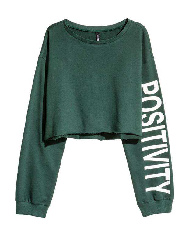 سویشرت زنانه کوتاه سبز تیره H&M