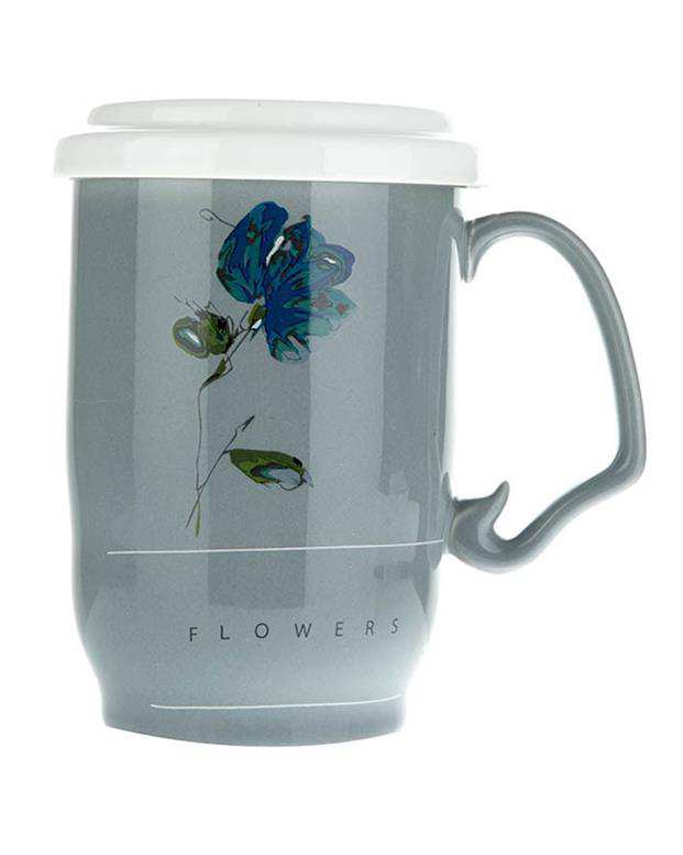 ماگ دمنوش سرامیکی طوسی طرح گل Vintage