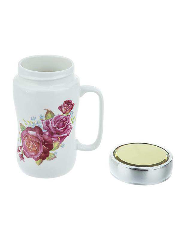 ماگ دردار سرامیکی سفید طرح گل Vintage
