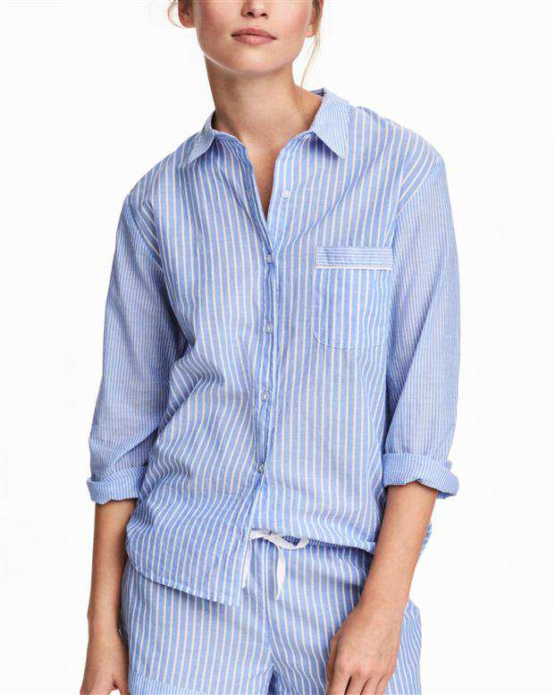 لباس خواب زنانه نخی آبی سفید راه راه H&M