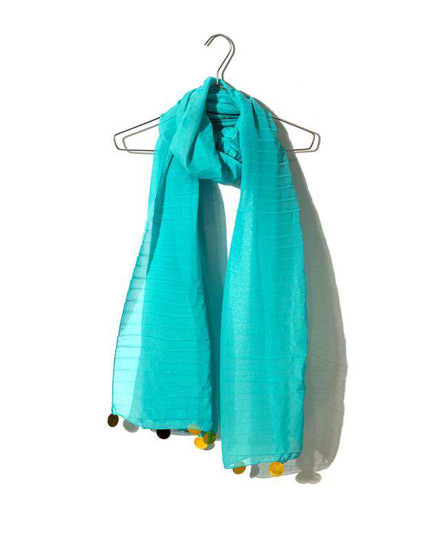 شال زنانه 2.5 متری کرپ حریر سبز فیروزه ای پولکی Market Scarf