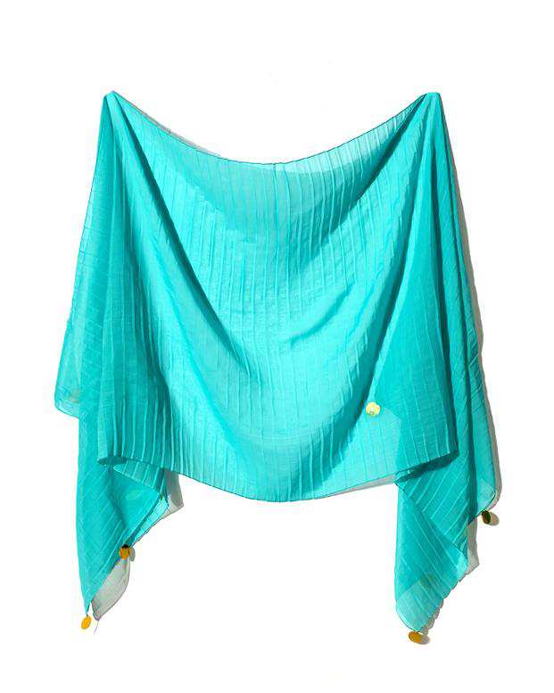 شال زنانه 2.5 متری کرپ حریر سبز فیروزه ای پولکی Market Scarf