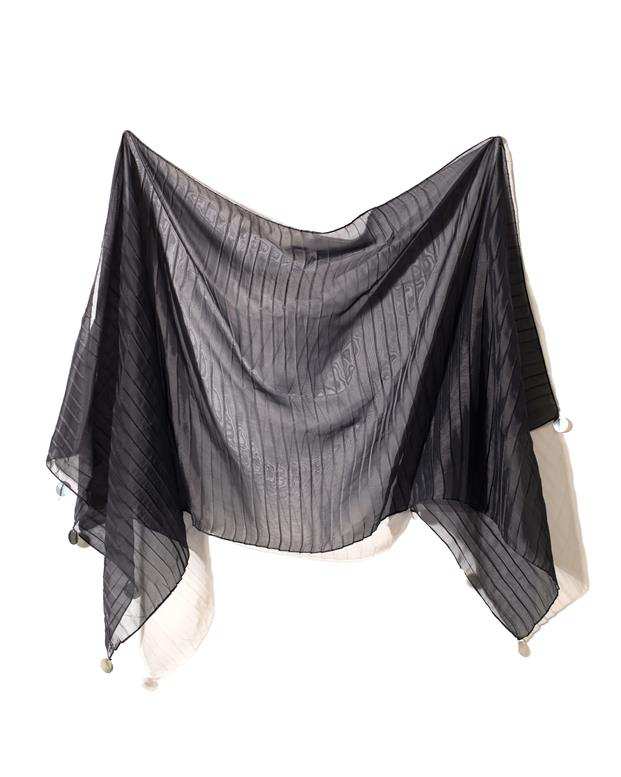 شال زنانه 2.5 متری کرپ حریر زغالی پولکی Market Scarf