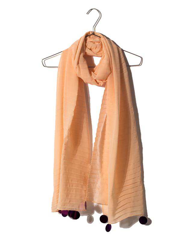 شال زنانه 2.5 متری کرپ حریر هلویی پولکی Market Scarf