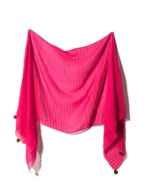 شال زنانه 2.5 متری کرپ حریر صورتی پولکی Market Scarf