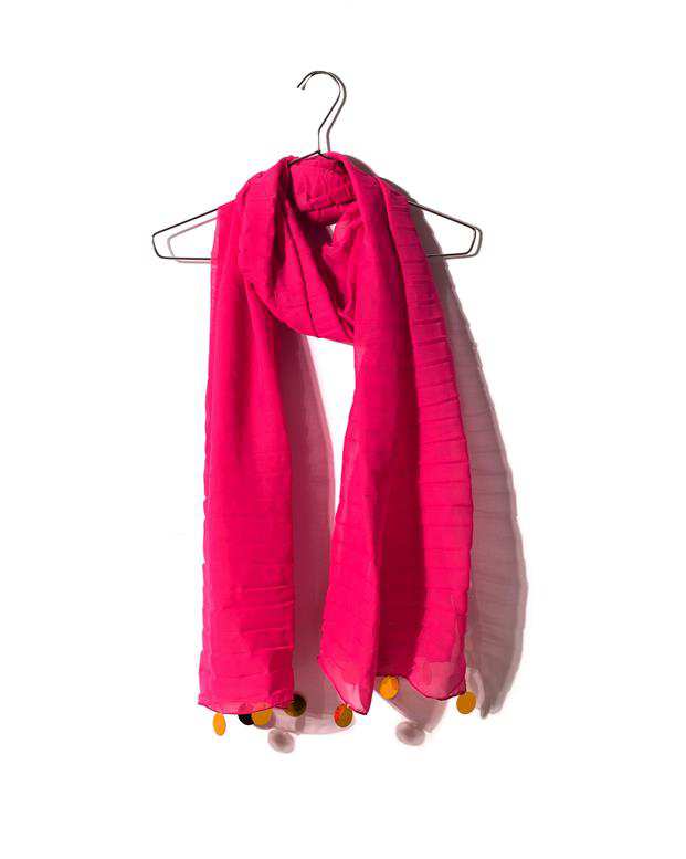 شال زنانه 2.5 متری کرپ حریر صورتی پولکی Market Scarf