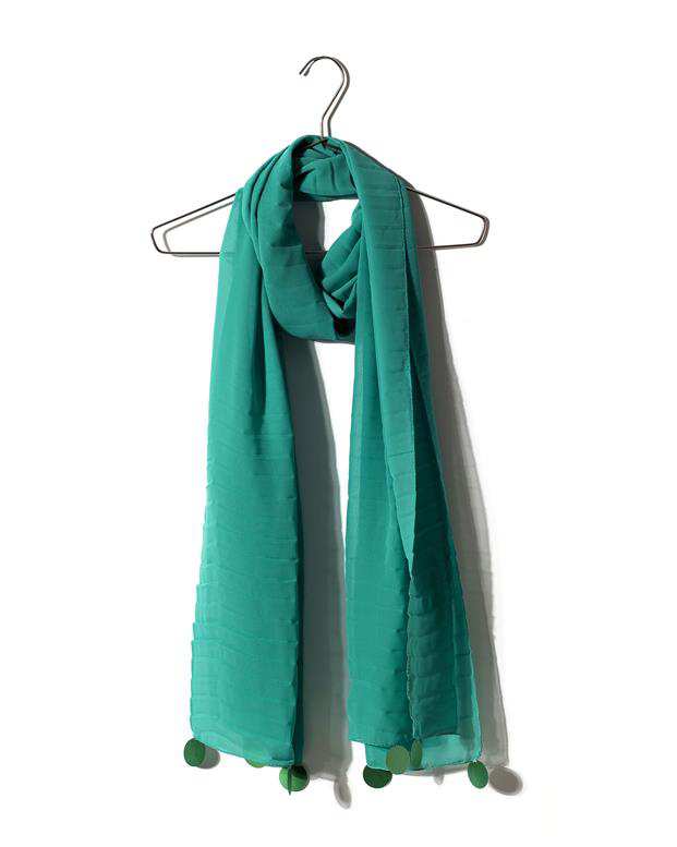 شال زنانه 2.5 متری کرپ حریر سبز پولکی Market Scarf