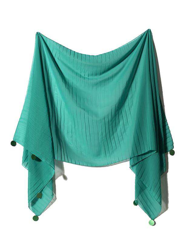 شال زنانه 2.5 متری کرپ حریر سبز پولکی Market Scarf