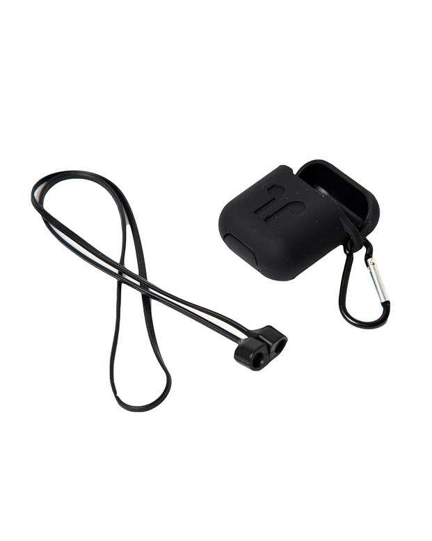 محافظ سیلیکونی با بند نگهدارنده مناسب کیس AirPods مشکی