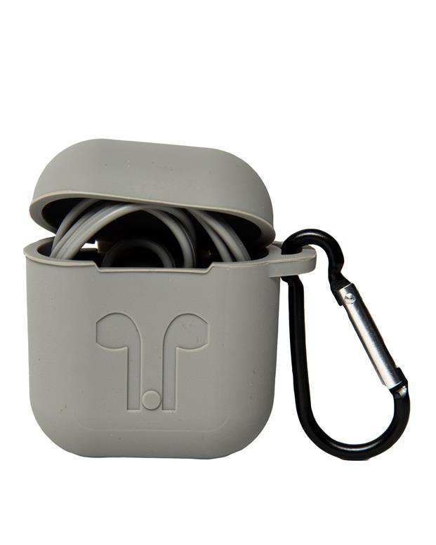 محافظ سیلیکونی با بند نگهدارنده مناسب کیس AirPods طوسی