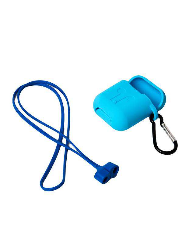 محافظ سیلیکونی با بند نگهدارنده مناسب کیس AirPods آبی روشن