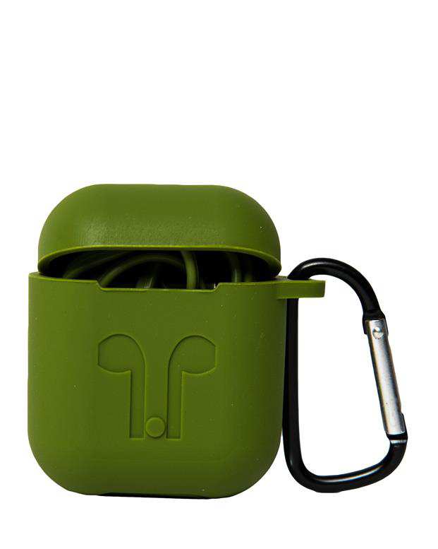 محافظ سیلیکونی با بند نگهدارنده مناسب کیس AirPods زیتونی