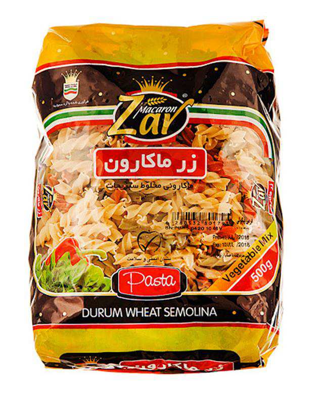 پاستا مخلوط سبزیجات 500 گرمی زر ماکارون