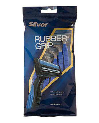 تیغ 2 لبه چند بار مصرف مدل Rubber Grip  سیلور  بسته 5 عددی