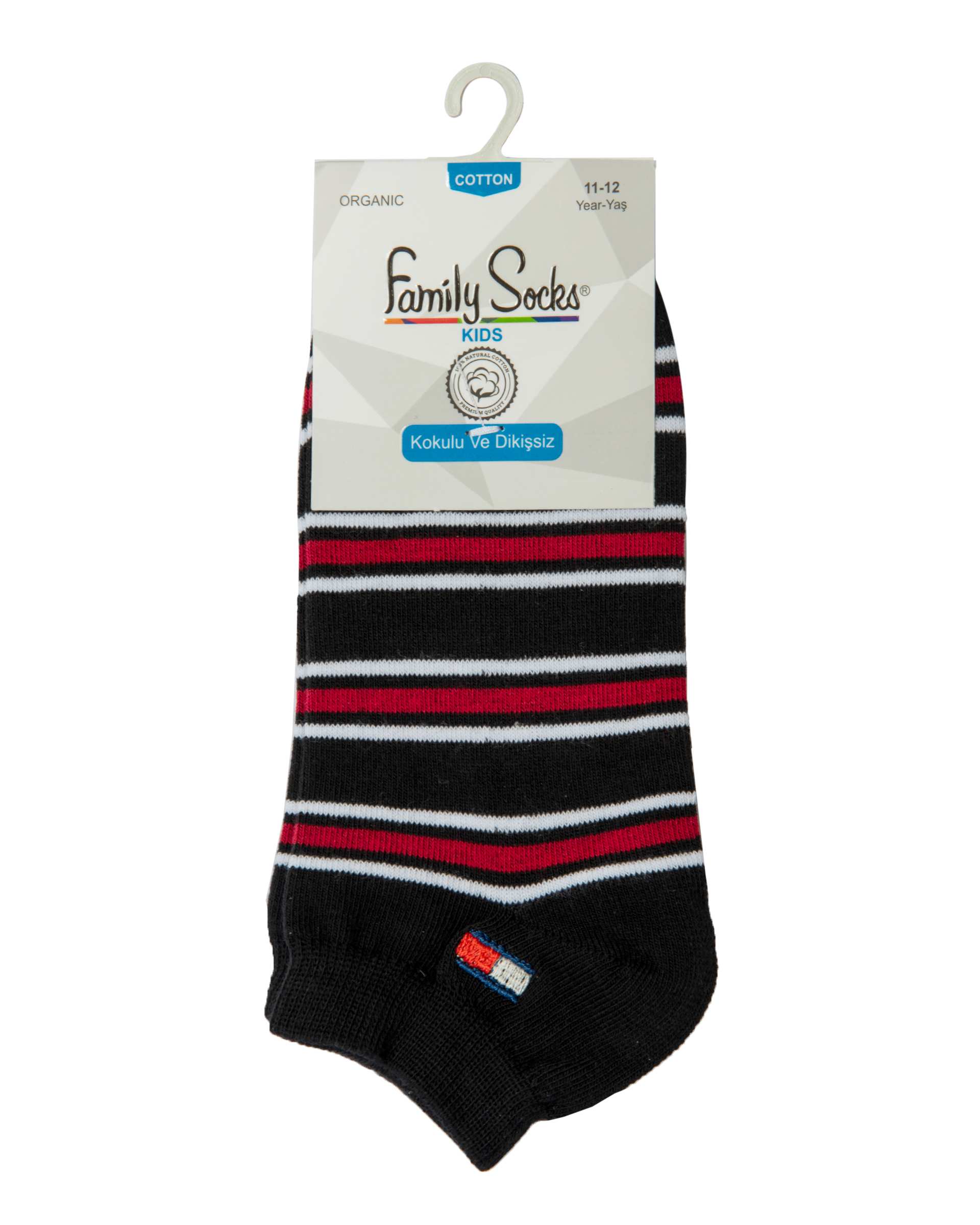 جوراب پسرانه مچی نخی مشکی قرمز راه راه Family Socks